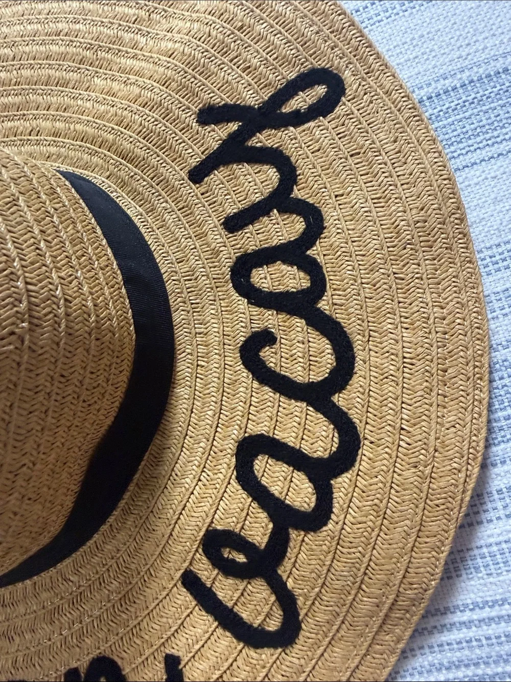 On Vacay Oversized Floppy Straw Sun Hat Embroidered Beach Vacation